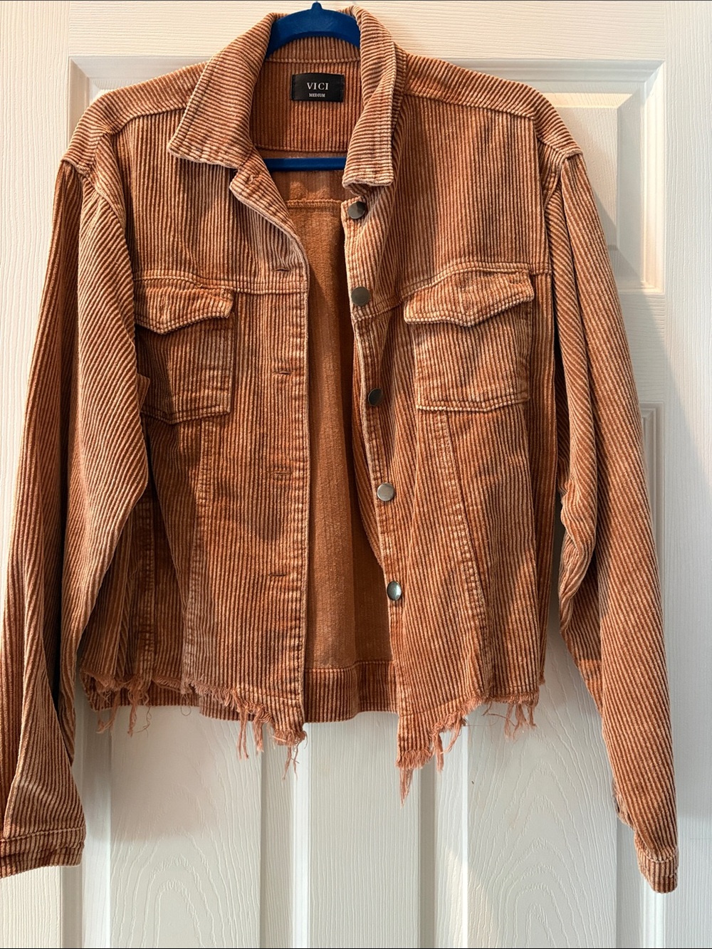 Vici Rust Corduroy Frayed Hem Jacket